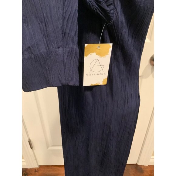 MM. Lafleur Navy Blue Crinkle Textured Boat Neck Shift Dress, Size M - Picture 6 of 10